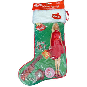 Barbie Vintage Red White Holiday Stocking Gift Set Doll & Accessories
